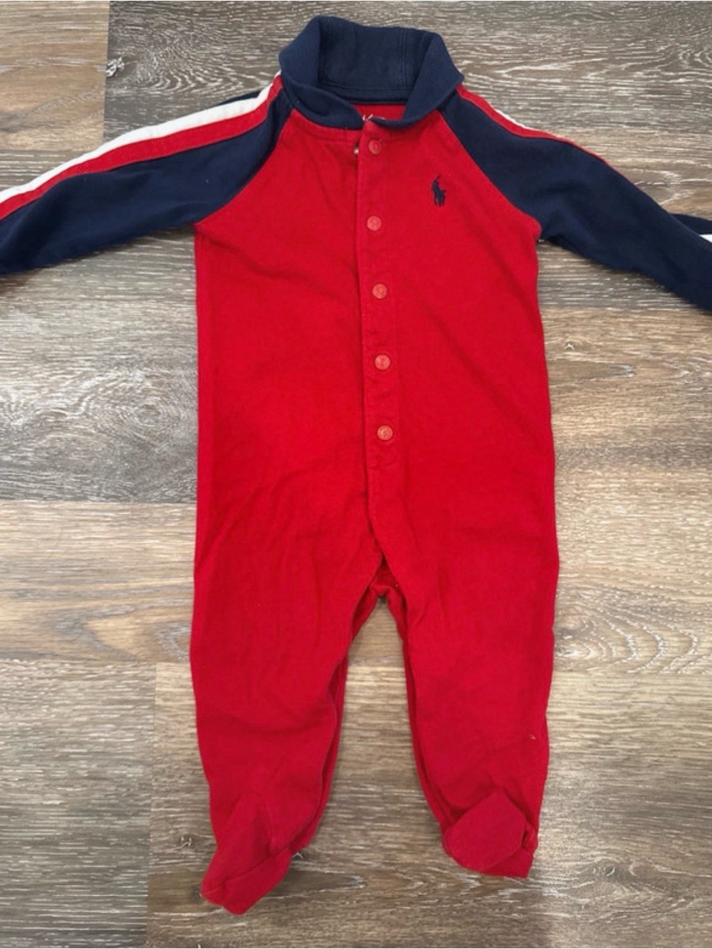Ralph Lauren Red and Navy Baby Footed One-Piece